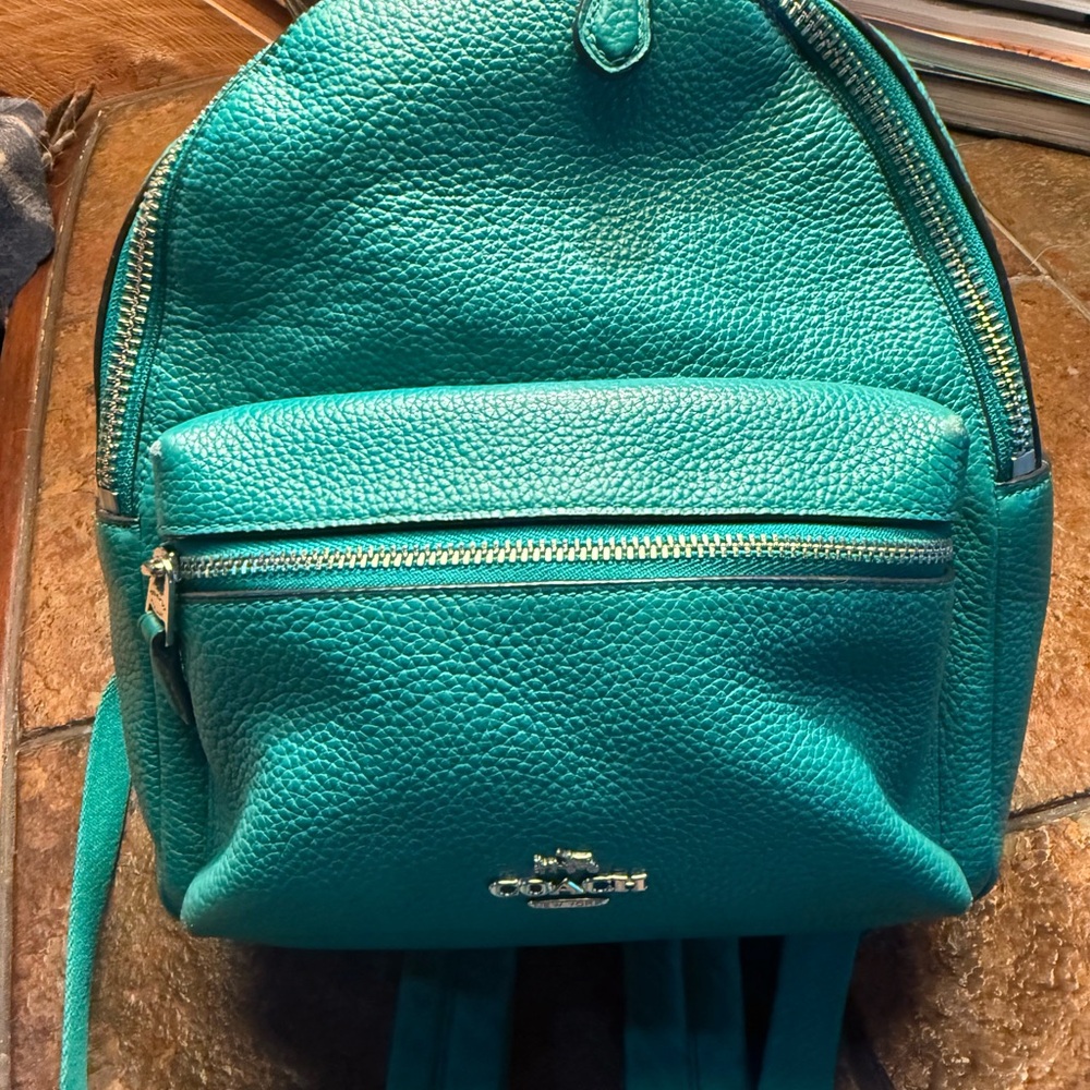 Coach Green Leather Backpack Compact Design
